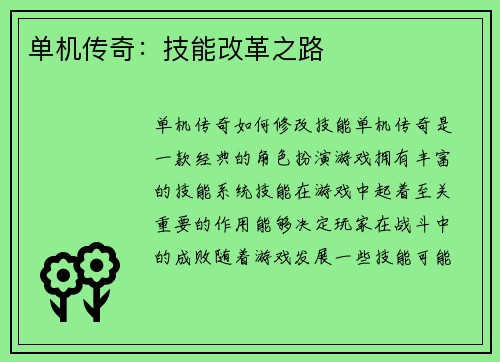 单机传奇：技能改革之路